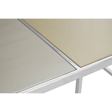 Brushed Silver and Gold Checked Coffee Table with Stainless Steel Square Frame, Oria