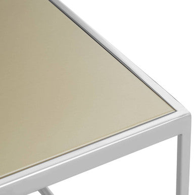 Brushed Silver and Gold Checked Coffee Table with Stainless Steel Square Frame, Oria