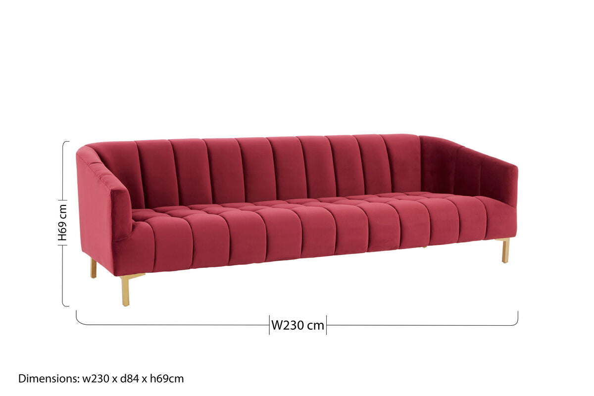 3 Seater Wine Velvet Sofa, Bella