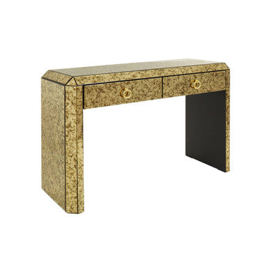 Gold Mirrored Console Table with Two Drawers and Ring Handles, Komo