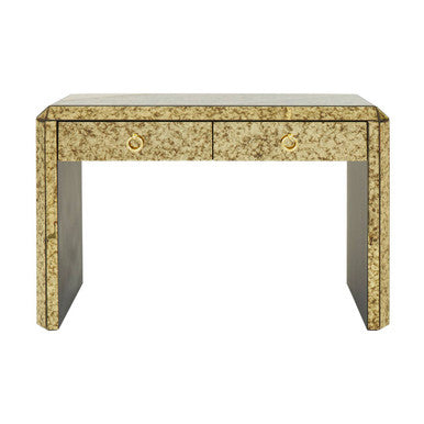 Gold Mirrored Console Table with Two Drawers and Ring Handles, Komo