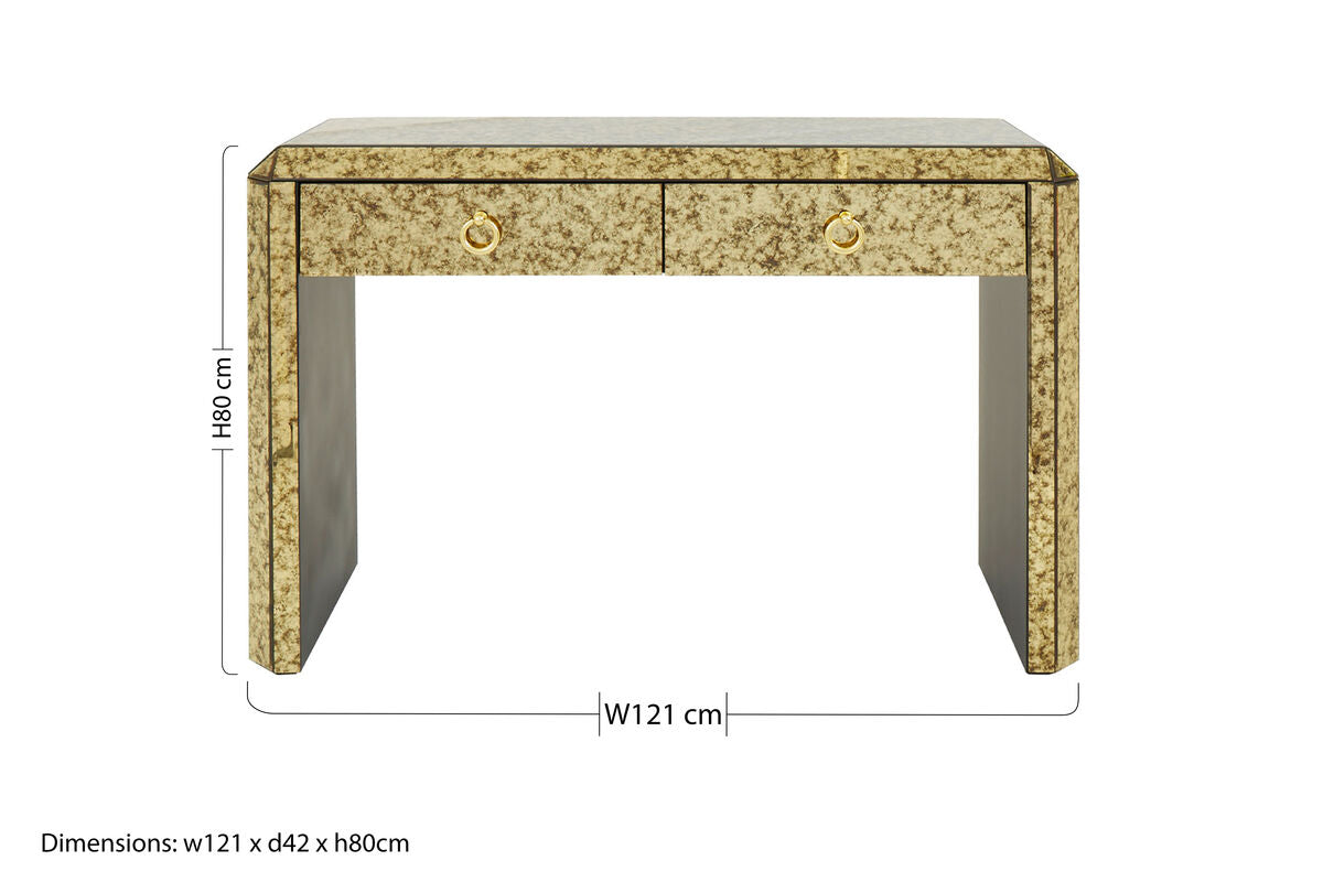 Gold Mirrored Console Table with Two Drawers and Ring Handles, Komo