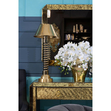 Gold Mirrored Console Table with Two Drawers and Ring Handles, Komo