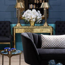Gold Mirrored Console Table with Two Drawers and Ring Handles, Komo