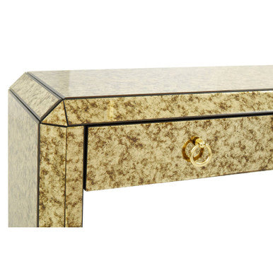 Gold Mirrored Console Table with Two Drawers and Ring Handles, Komo