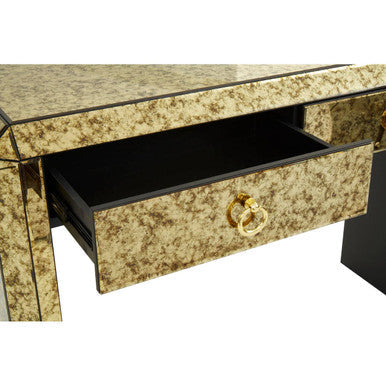 Gold Mirrored Console Table with Two Drawers and Ring Handles, Komo