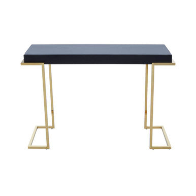 Grey Mirrored Top Console Table with Gold Finish Stainless Steel Sledge Base, Kaso