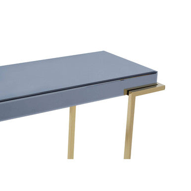 Grey Mirrored Top Console Table with Gold Finish Stainless Steel Sledge Base, Kaso