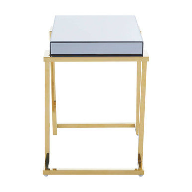 Grey Mirrored Top End Table with Gold Finish Stainless Steel Sledge Base, Kaso