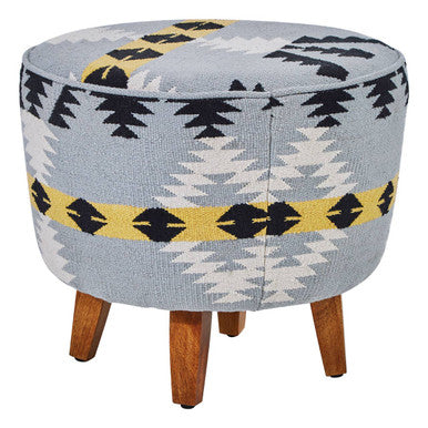 Cefena Kilim Style Footstool With Mango Wood Legs