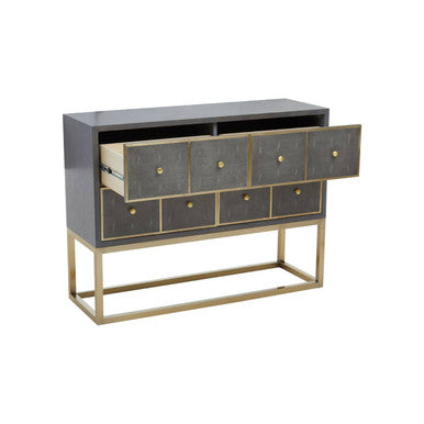 Grey and Gold Warm Metallic Finish Shagreen Effect 4-Drawer Console Table with Knob Handle, Deskey