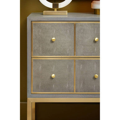 Grey and Gold Warm Metallic Finish Shagreen Effect 4-Drawer Console Table with Knob Handle, Deskey