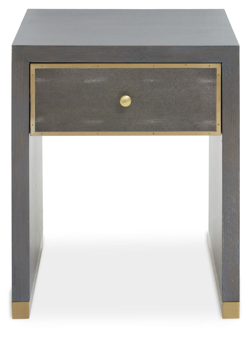 Grey and Gold Metallic Base Shagreen Effect 1-Drawer Side Table with Knob Handle, Deskey