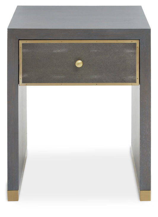 Grey and Gold Metallic Base Shagreen Effect 1-Drawer Side Table with Knob Handle, Deskey