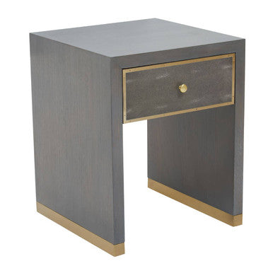 Grey and Gold Metallic Base Shagreen Effect 1-Drawer Side Table with Knob Handle, Deskey
