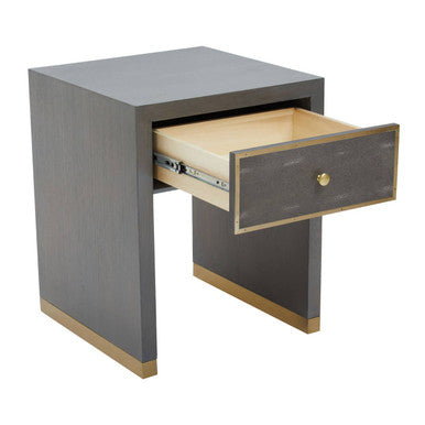 Grey and Gold Metallic Base Shagreen Effect 1-Drawer Side Table with Knob Handle, Deskey