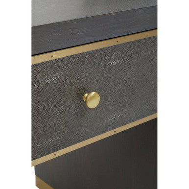 Grey and Gold Metallic Base Shagreen Effect 1-Drawer Side Table with Knob Handle, Deskey