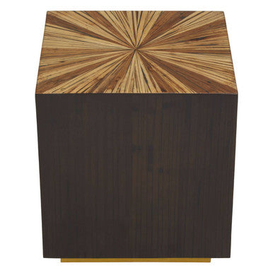 Brown and Gold Ebony Bamboo Sunburst Top Side Table with Clean-Lined, Gabelle