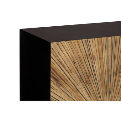 Brown and Gold Ebony Bamboo Sunburst Top Console Table with Clean-Lined, Gabelle