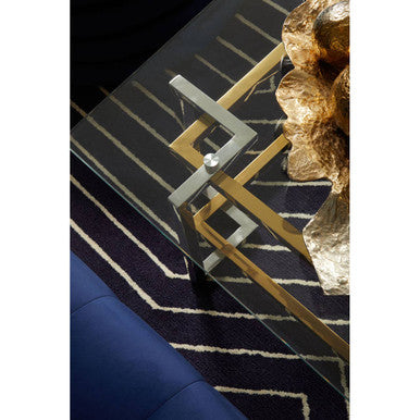 Clear Tempered Glass Top Coffee Table with Silver and Gold Stainless Steel Base, Elino