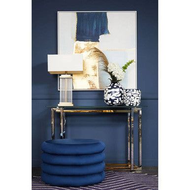 Clear Tempered Glass Top Console Table with Silver and Gold Stainless Steel Base, Elino