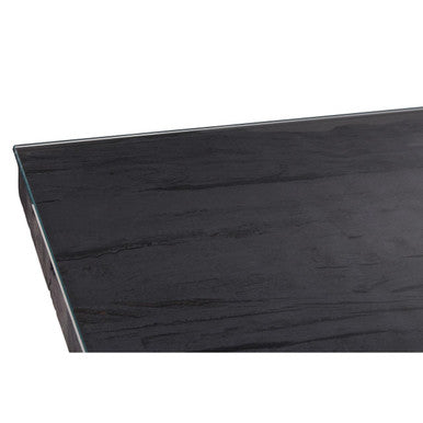 Black Wood and Clear Glass Top Coffee Table with Silver U-Shaped Metal Legs, Kerala
