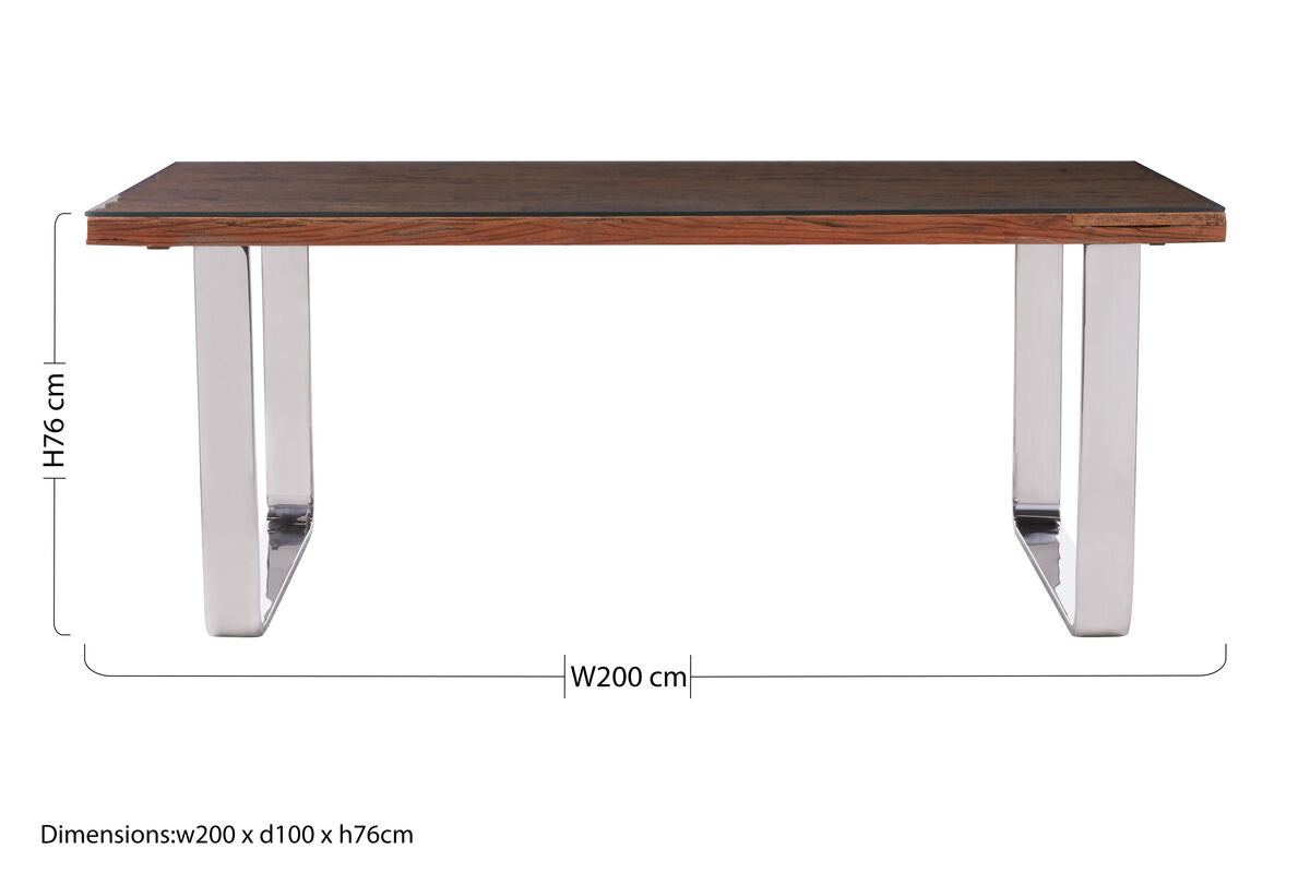 Kerala Natural Recycled Wood Rectangular Dining Table with Curved Legs