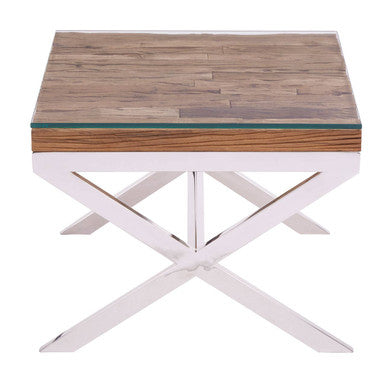 Kerala Natural Recycled Wood Large Side Table with Cross Base