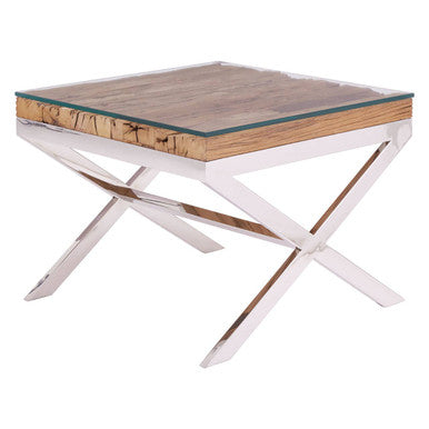 Kerala Natural Recycled Wood Large Side Table with Cross Base