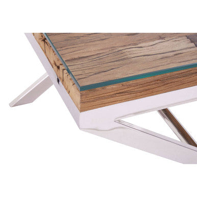 Kerala Natural Recycled Wood Large Side Table with Cross Base