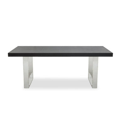 Black Elm Wood Rectangular Dining Table with Stainless Steel U Shaped Legs, Ulmus