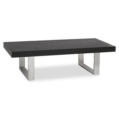 Black Elm Wood Rectangular Coffee Table with Stainless Steel U Shaped Legs, Ulmus