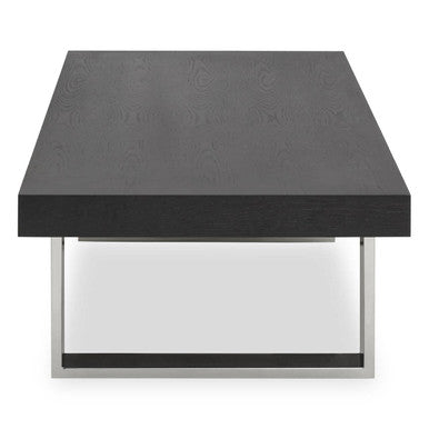 Black Elm Wood Rectangular Coffee Table with Stainless Steel U Shaped Legs, Ulmus