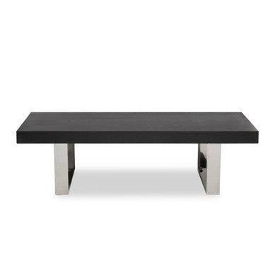 Black Elm Wood Rectangular Coffee Table with Stainless Steel U Shaped Legs, Ulmus