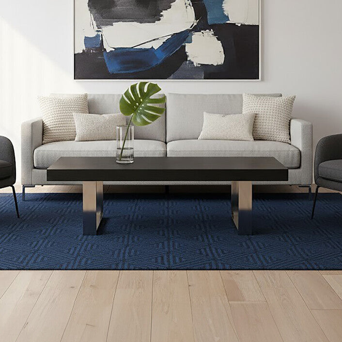 Black Elm Wood Rectangular Coffee Table with Stainless Steel U Shaped Legs, Ulmus