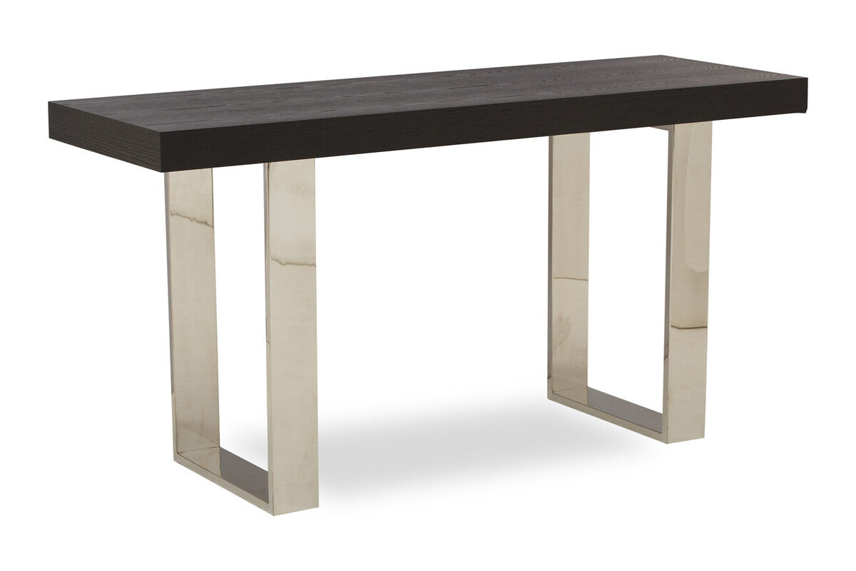 Black Elm Wood Rectangular Console Table with Stainless Steel U Shaped Legs, Ulmus