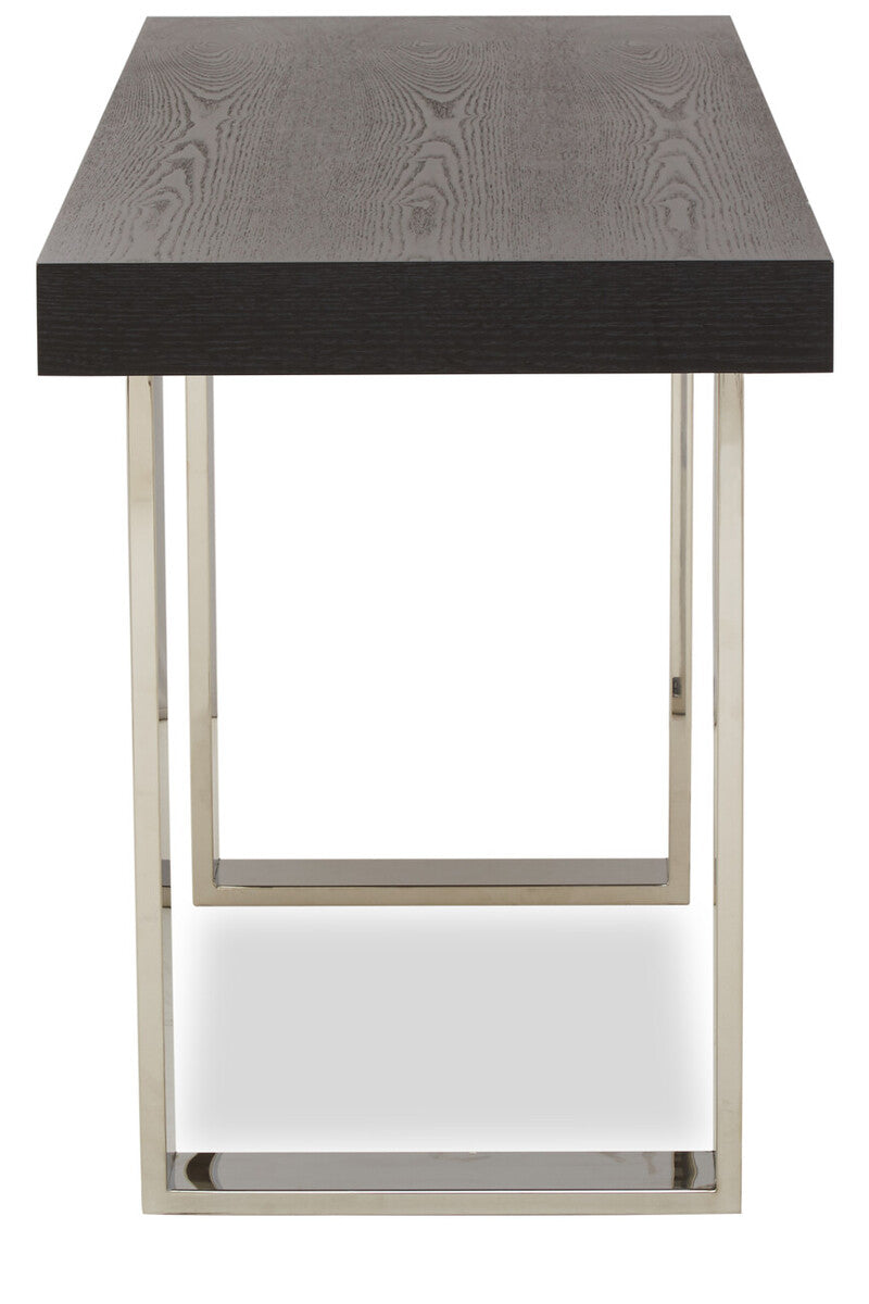 Black Elm Wood Rectangular Console Table with Stainless Steel U Shaped Legs, Ulmus