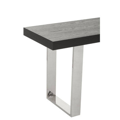Black Elm Wood Rectangular Console Table with Stainless Steel U Shaped Legs, Ulmus