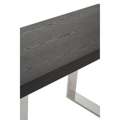 Black Elm Wood Rectangular Console Table with Stainless Steel U Shaped Legs, Ulmus