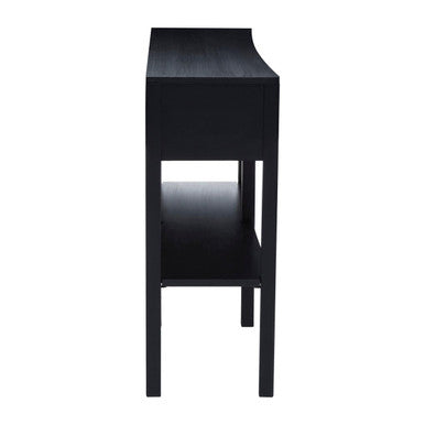 Black Console Table with Sturdy Frame and 2 Rattan-Front Drawers, Corso