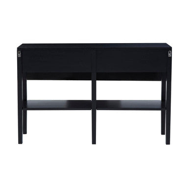 Black Console Table with Sturdy Frame and 2 Rattan-Front Drawers, Corso