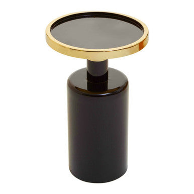 Gold and Black Art Deco Pillar Metal Side Table with Base, Elva