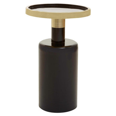 Gold and Black Art Deco Pillar Metal Side Table with Base, Elva