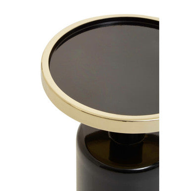 Gold and Black Art Deco Pillar Metal Side Table with Base, Elva