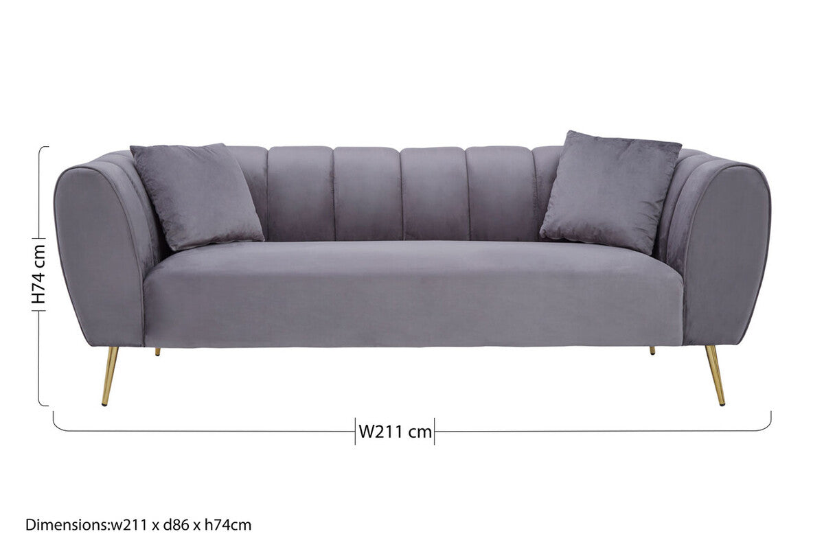 3 Seater Grey Velvet Sofa, Florine