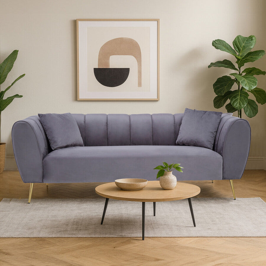 3 Seater Grey Velvet Sofa, Florine