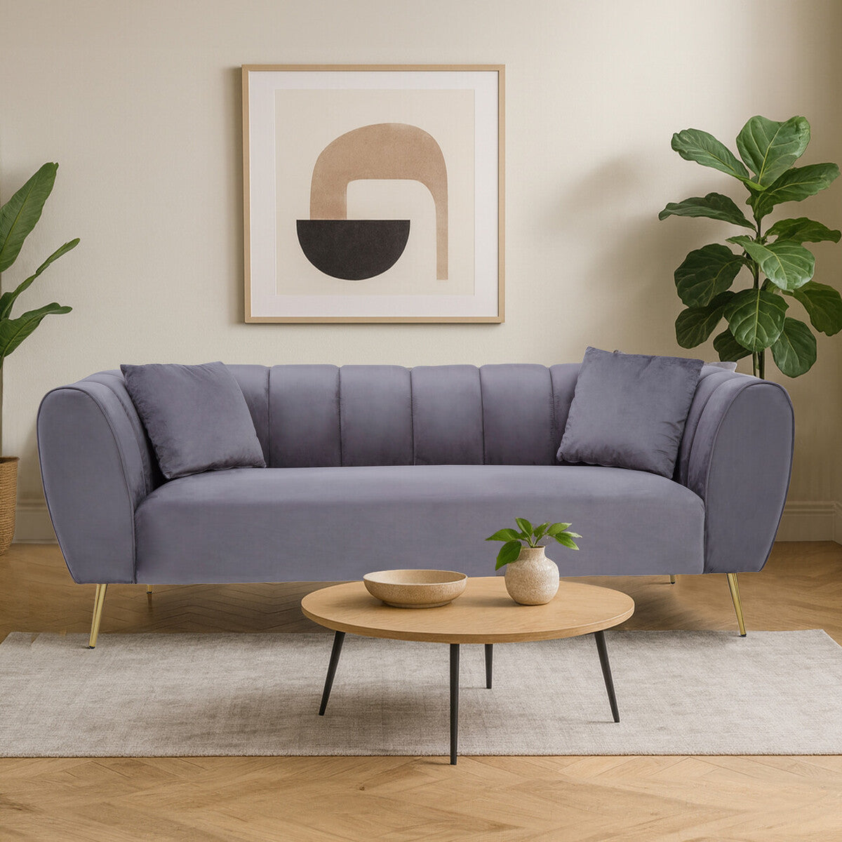 3 Seater Grey Velvet Sofa, Florine