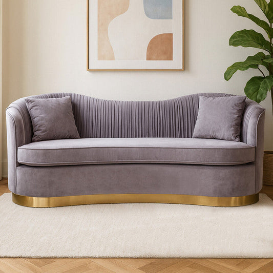 3 Seater Grey Pleated Velvet Sofa, Franza