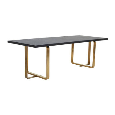 Lena Black Oak Veneer Rectangular Dining Table with Brushed Gold Base