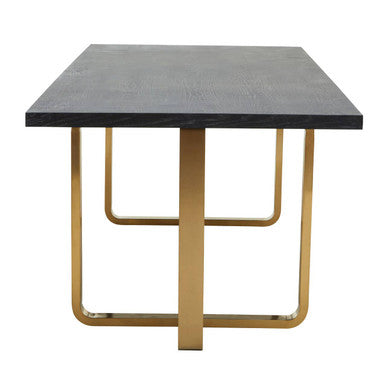 Lena Black Oak Veneer Rectangular Dining Table with Brushed Gold Base